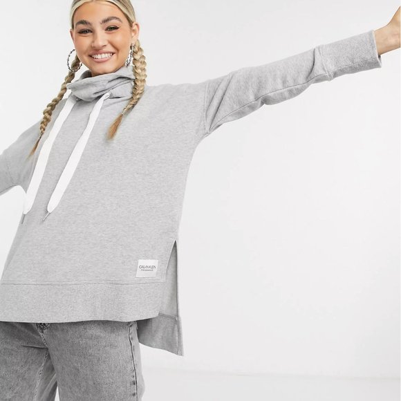 💖MEGA SALE💖Calvin Klein PFCT3912 Women's Mask Funnel Neck Grey Hoodie Cotton - Picture 4 of 8